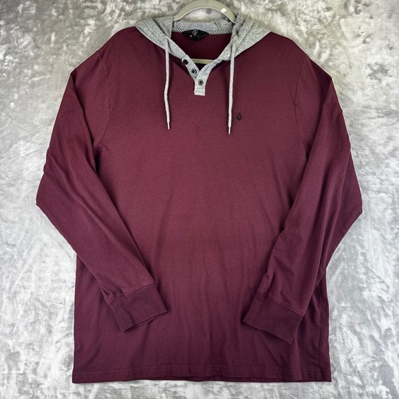 Volcom Other - Volcom Hoodie Mens XL Burgundy Henley Long Sleeve Contrast Hood A03318R0‎ (1596)